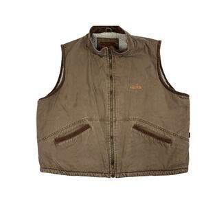 Wrangler Hero Sherpa Lined Duck Canvas Work Vest XL Brown Zip